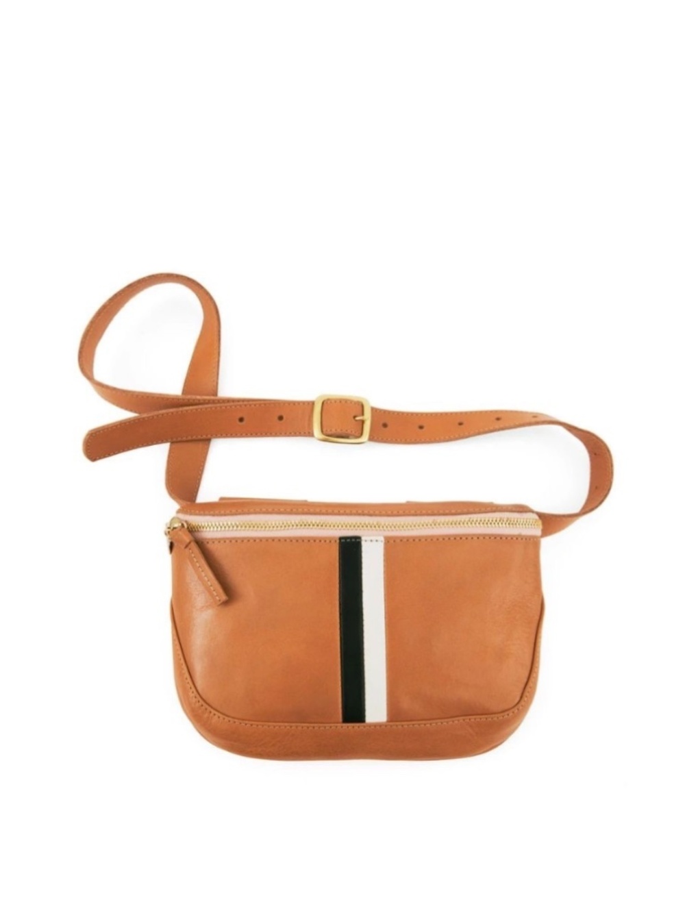 Clare V. Colorblock Leather Fanny Pack Belt Bag in Natural/Stripe